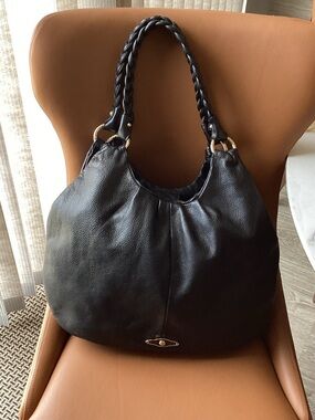 Elliott Lucca Black Braided-Handle Leather Hobo Bag